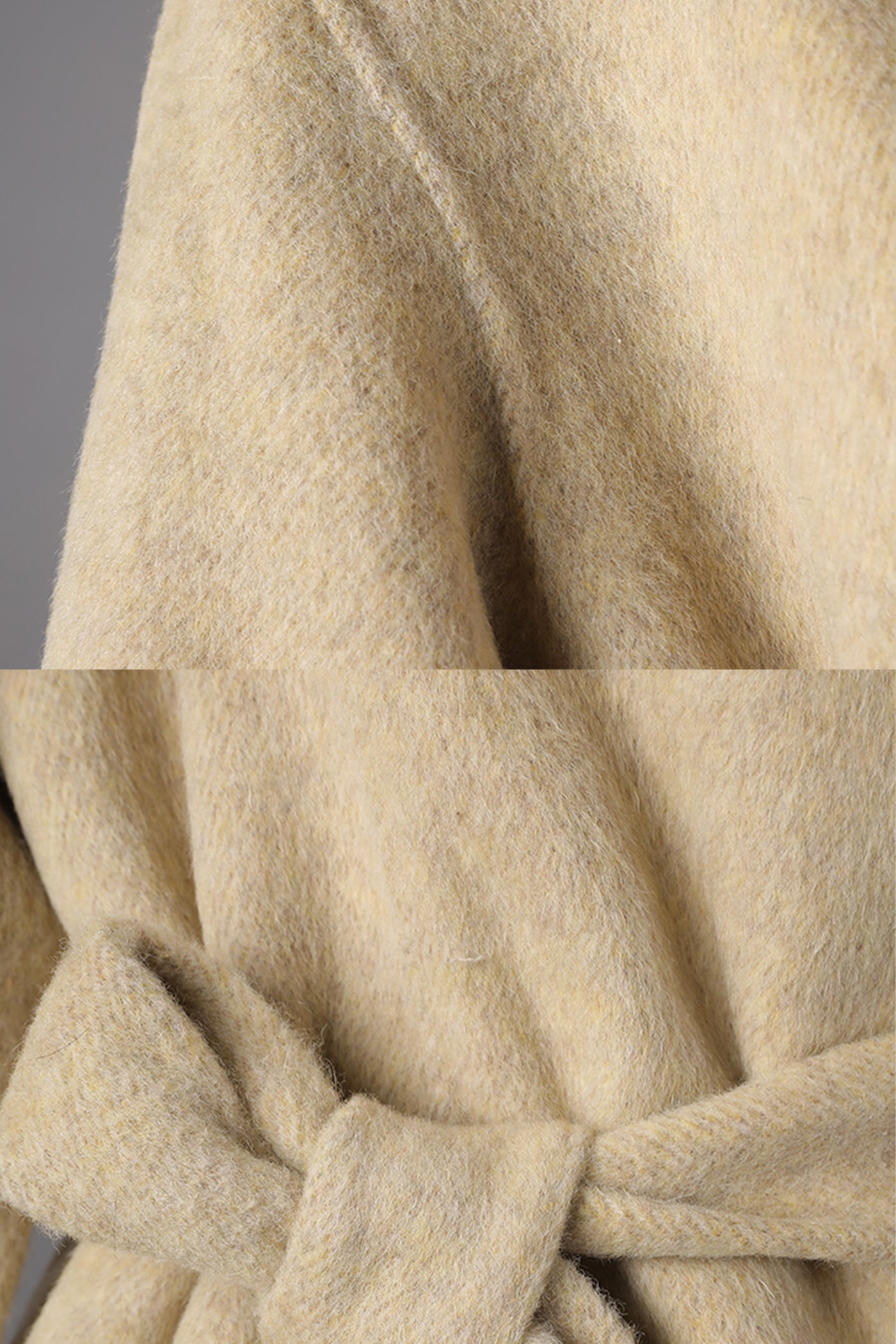 Yüksek Yakalı Kuşaklı Mini Kaban – Bej