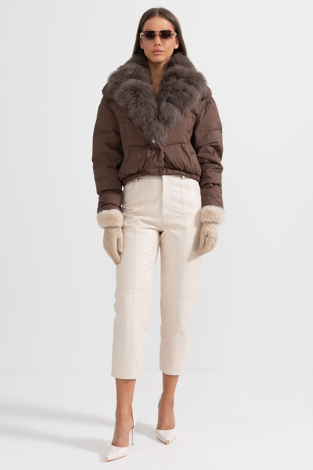 Kahverengi Tilki Kürklü Kapüşonlu Şişme Mont – Kahverengi