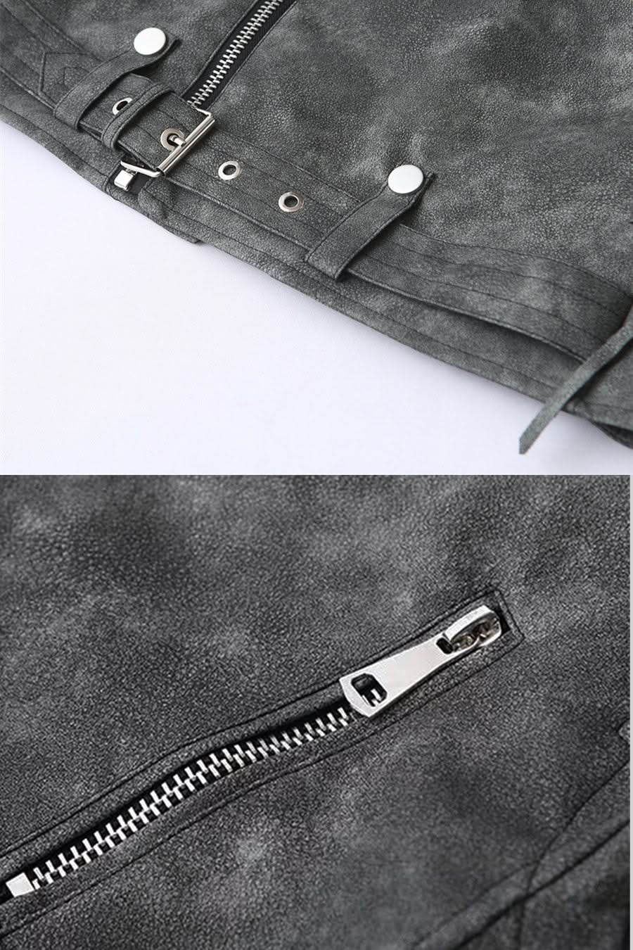 Dikiş Detaylı Vegan Deri Ceket – Antrasit