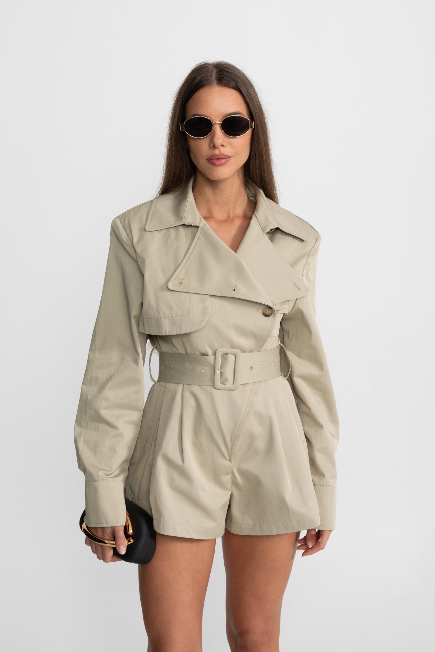 Belted Trench Jumpsuit - Kemerli Trençkot Tulum – Bej