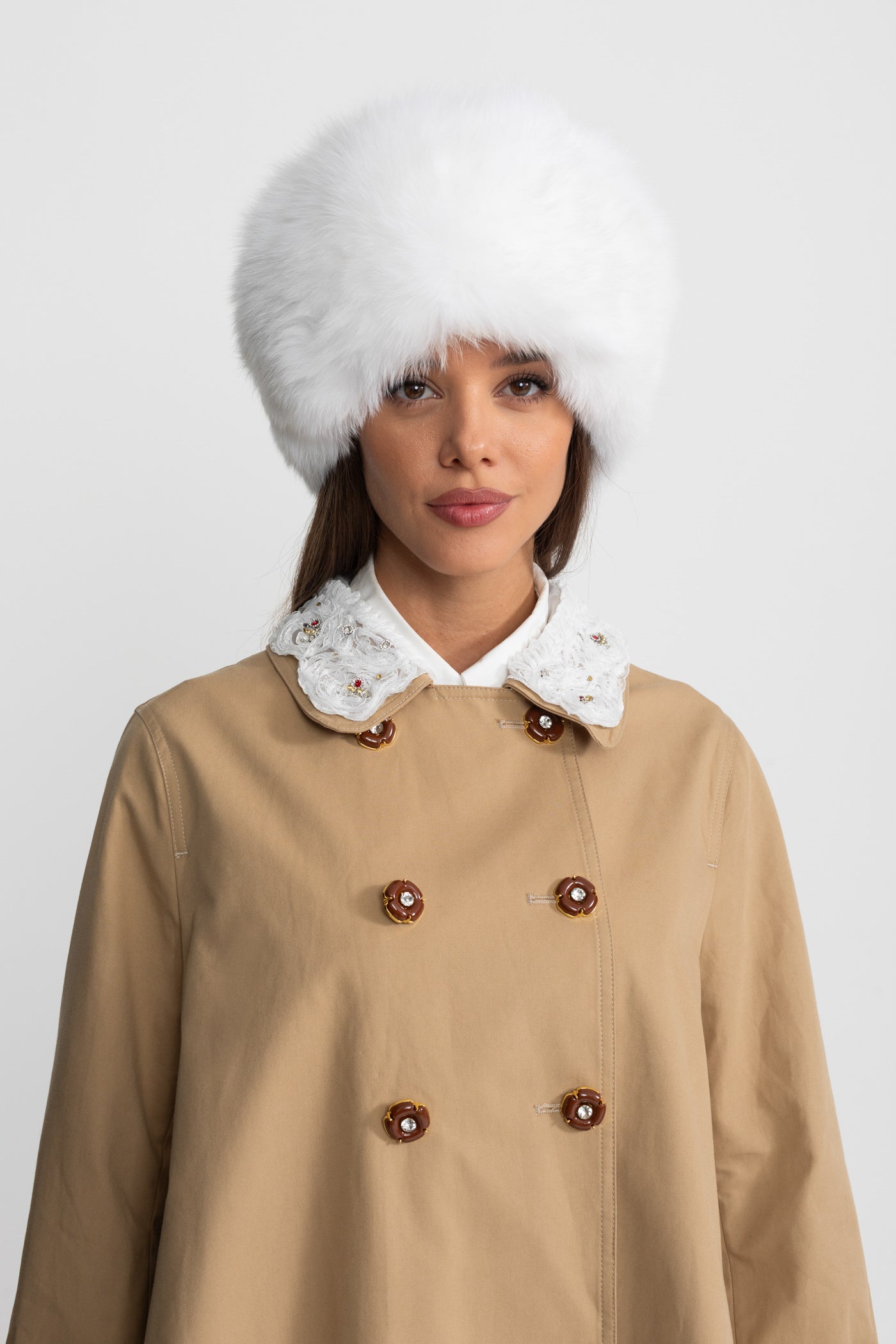 Nakışlı Yaka Detaylı A Form Trenç Mini Elbise – Camel