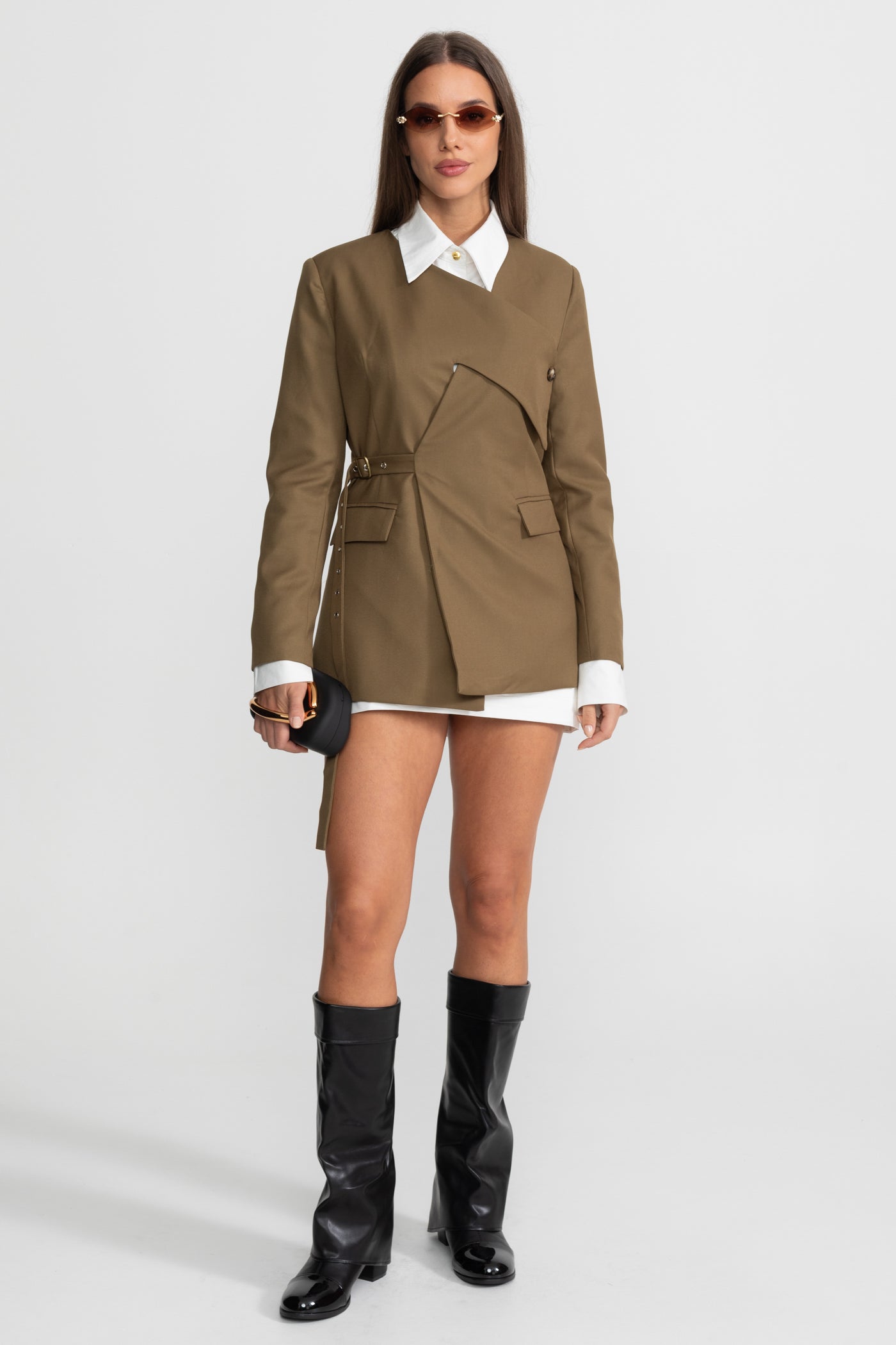 Tokalı Asimetrik Yapılandırılmış Blazer Ceket – Haki