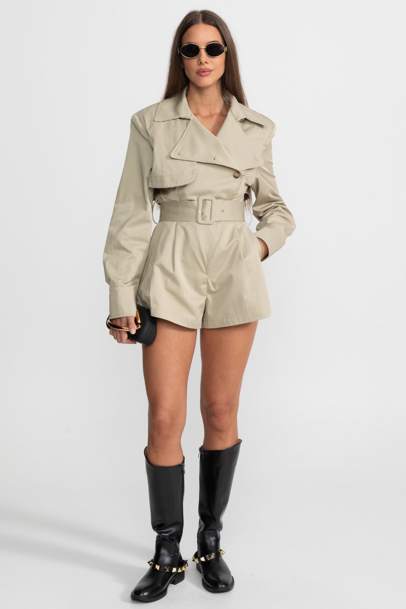 Belted Trench Jumpsuit - Kemerli Trençkot Tulum – Bej