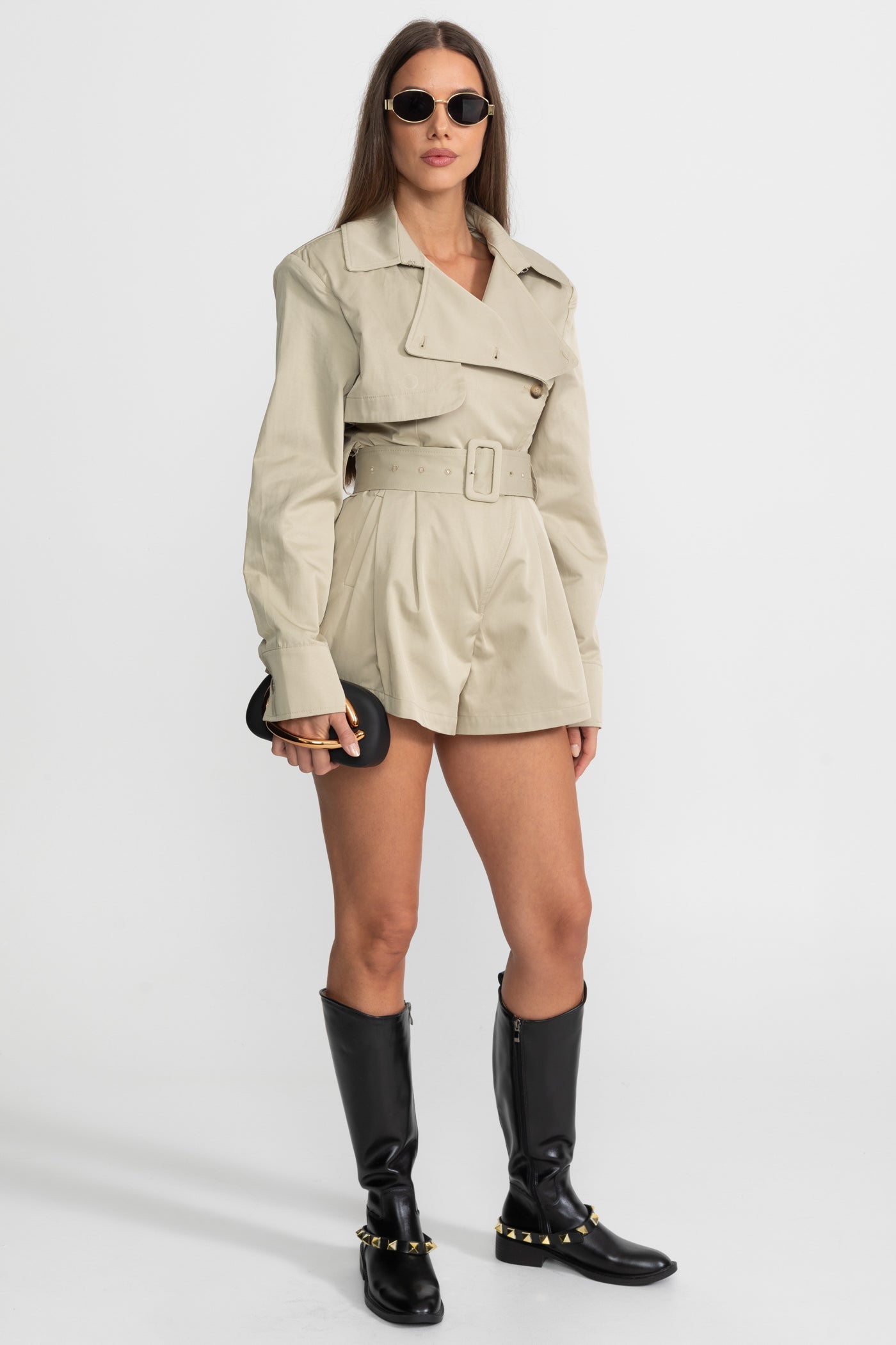 Belted Trench Jumpsuit - Kemerli Trençkot Tulum – Bej