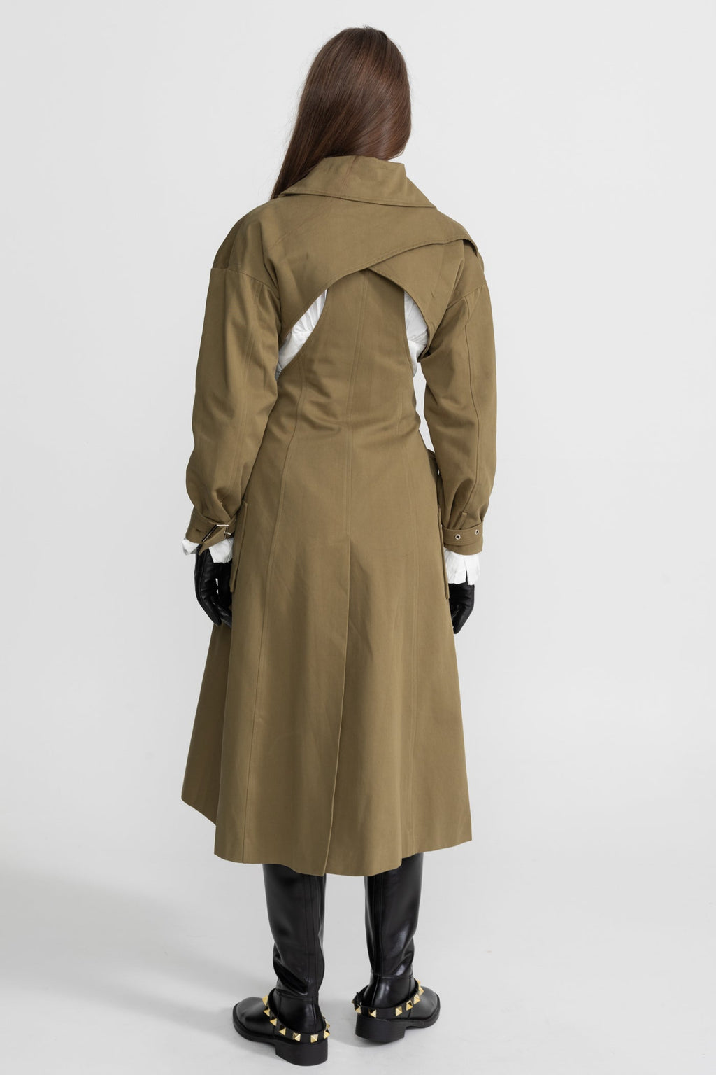 Kemerli ve Yan Dekolteli Trençkot – haki