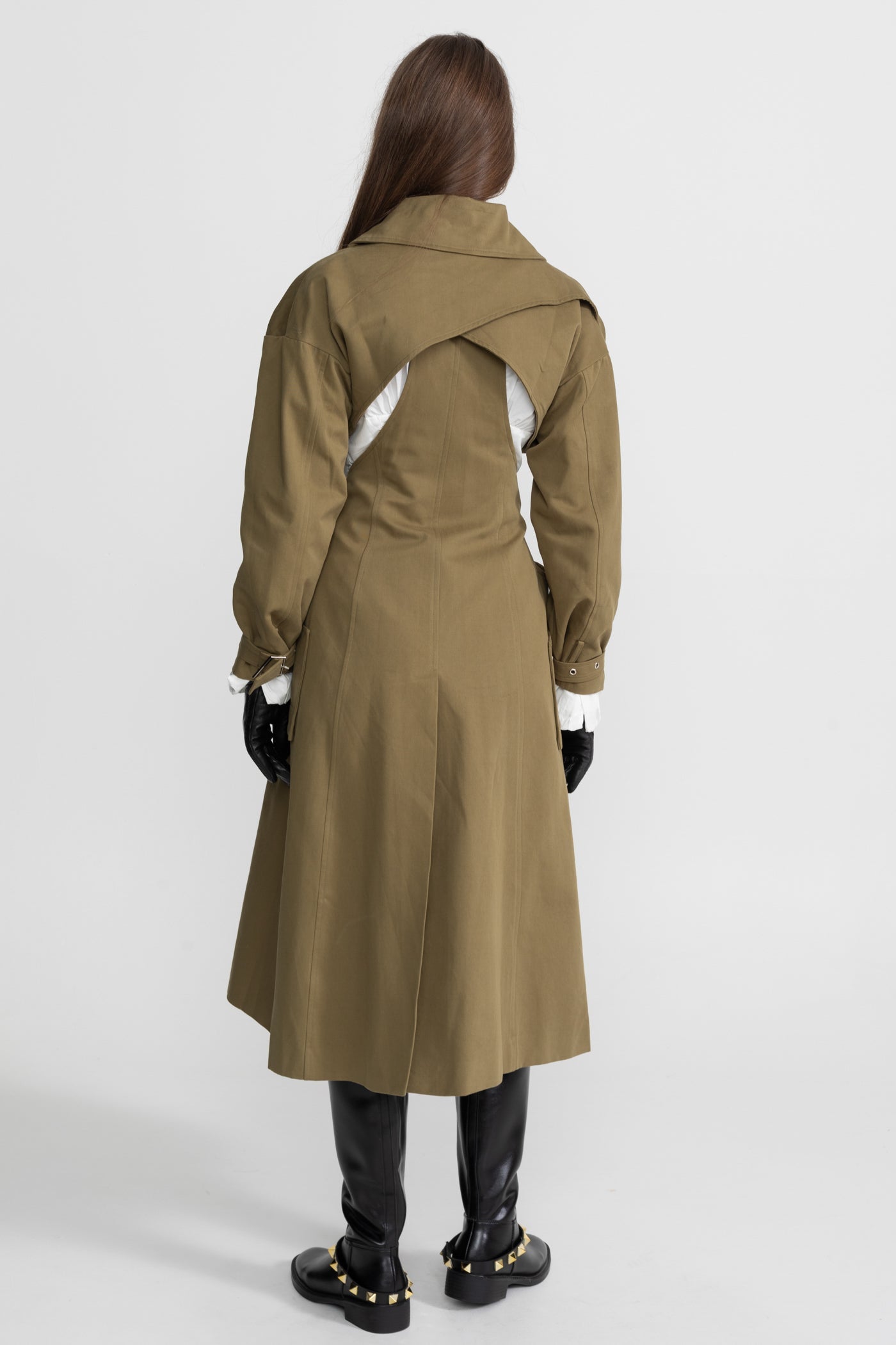 Kemerli ve Yan Dekolteli Trençkot – haki